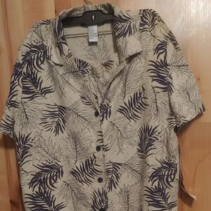 Sag Harbor Petite Women's Pants(14) Top (16) Capri Set Black Cream Leaf Pattern